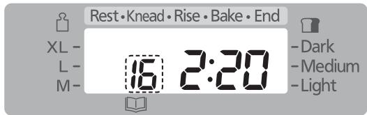 PANASONIC SD 2500 - Select dough menu [The display shows when menu '16 - 2