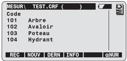 LEICA TPS1100 - Codage standard avec liste de code - 1