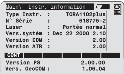 LEICA TPS1100 - Dénomination instruments et version logiciel (INFO) - 1