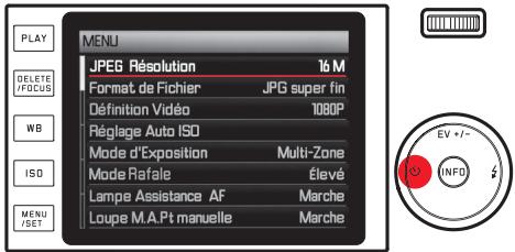 LEICA X - Sortie d'un sous-menu sans confirmer un paramètre: - 1