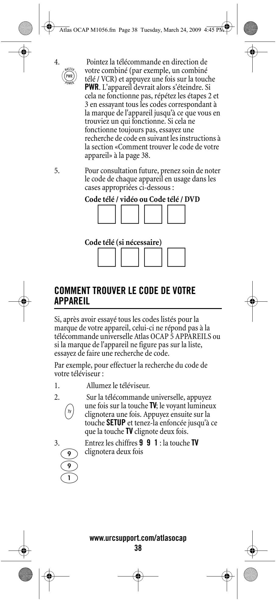 UNIVERSAL REMOTE CONTROL ATLAS OCAP 5-DEVICE - RéGLAGE DE LA TÉLECOMMANDE EN FONCTION DES APPAREILS - 7