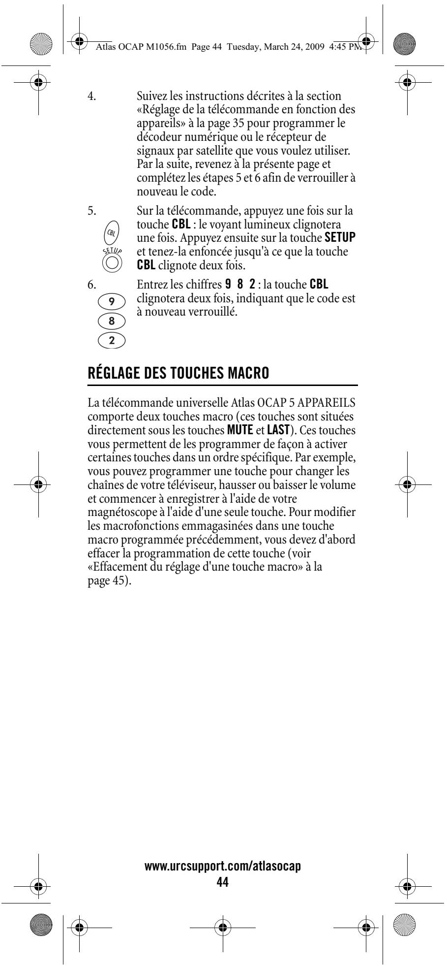 UNIVERSAL REMOTE CONTROL ATLAS OCAP 5-DEVICE - RéGLAGE DU VERROUILLAGE DU CODE D'IDENTIFICATION DU CÂBLODISTRIBUTEUR - 8