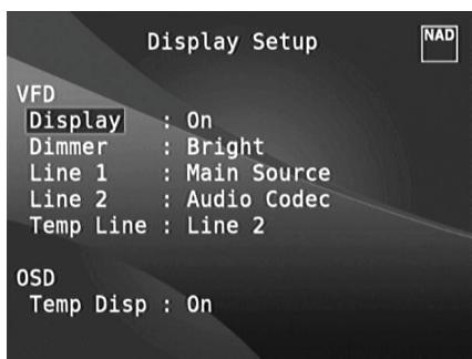 NAD T777 - DISPLAY SETUP (CONFIGURATION DE L'AFFICHAGE) - 1