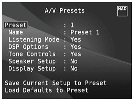 NAD T777 - A/V PRESETS (PRERÉGLAGES A/V) - 1