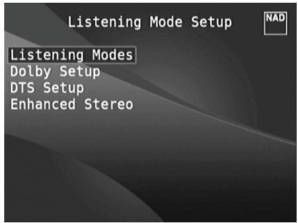 NAD T787 - LISTENING MODE SETUP (CONFIGURATION DU MODE D'ÉCOUTE) - 1