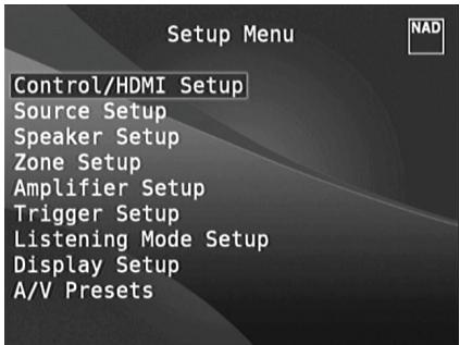 NAD T787 - SETUP MENU (MENU DE CONFIGURATION) - 1