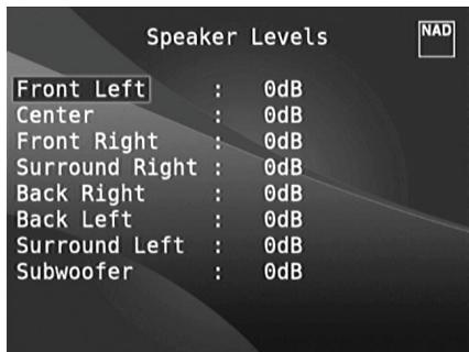 NAD T787 - SPEAKER LEVELS (NIVEAUX DES HAUT-PARLEURS) - 1