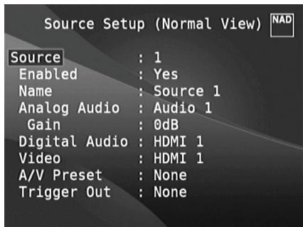 NAD T787 - SOURCE SETUP - NORMAL VIEW (CONFIGURATION DES SOURCES - PRÉSENTATION NORMALE) - 1