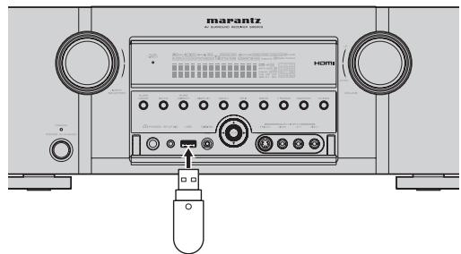 MARANTZ SR6003 - Branchez le périphérique de stockage USB contenant les fichiers audio au connecteur USB sur le panneau avant de l'appareil. - 1