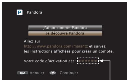 MARANTZ SR6009 - Si vous possédez un compte Pandora, utilisez  pour sélectionner "J'ai un compte Pandora", puis appuyez sur ENTER. - 1