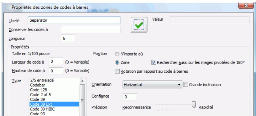 IRIS POWERSCAN 9.5 - Pour définir les propriétés d'un code à barres : - 1
