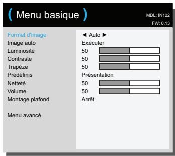 INFOCUS IN 116,  IN105,  IN116,  IN124,  IN126 - Utiliser les menus - 8