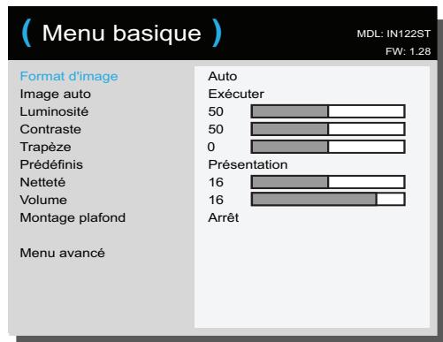 INFOCUS IN124ST,  IN126ST - Menu basique - 1