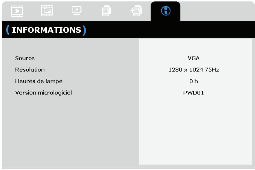 INFOCUS IN3118HD,  IN3124,  IN3126,  IN3924,  IN3926 - Menu INFORMATIONS - 1