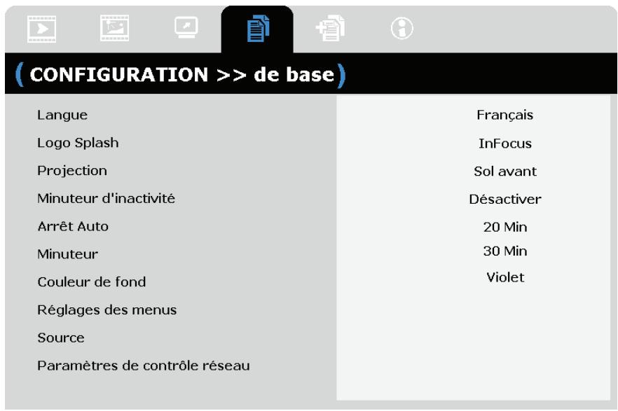 INFOCUS IN3118HD,  IN3124,  IN3126,  IN3924,  IN3926 - Menu CONFIGURATION>>de base - 1