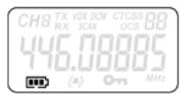 TOPCOM TWINTALKER 9500 - Wskaźnik poziomu naładowania/ niskiego poziomu naładowania baterii   Poziom naładowania baterii wskazywany jest przyez kwadraciki w ikonie baterii na ekranie wyświetlacza ciełokrystalicznych. - 1
