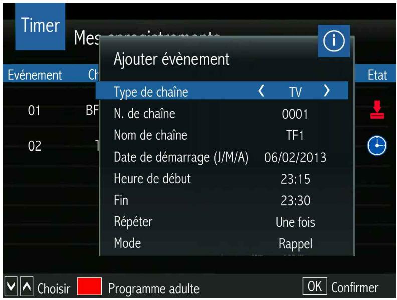 OPTEX ORS 9989-HD - LE SOUS MENU GUIDE (Enregistrer via le guide-EPG/Presser la touche OK pour ouvrir le timer) - 1