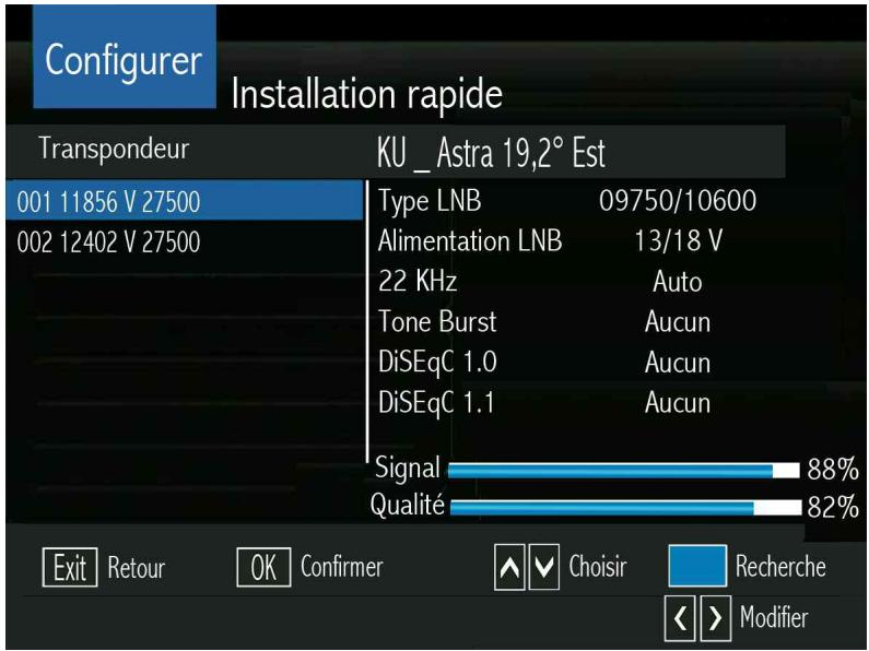 OPTEX ORS 9989-HD - LE SOUS MENU CONFIGURATION (recherche des chaînes de l'offre de service TNTSAT) - 1