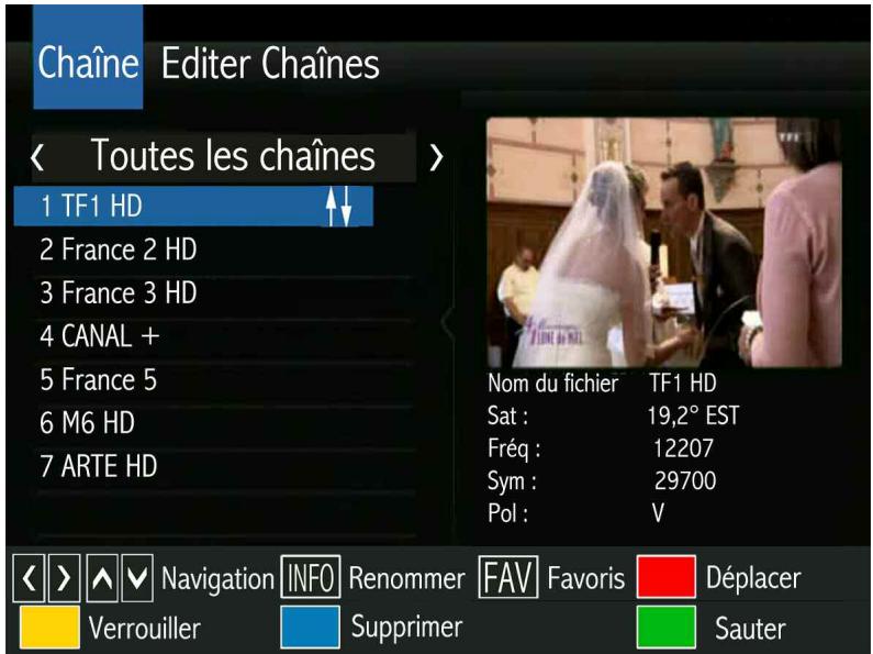 OPTEX ORS 9989-HD - LE SOUS MENU EDITER CHAINES (Déplacer une chaine) - 1