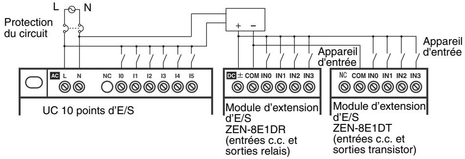 OMRON ZEN - Connexion des modules d'extension d'e/s avec des entrées c. c. - 1