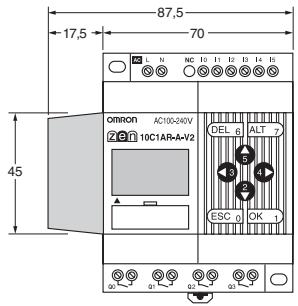OMRON ZEN - -Dimensions avec le compartiment de batterie monté - 1