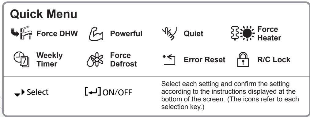 PANASONIC WH-UX16HE8 - How to use the Quick Menu - 4