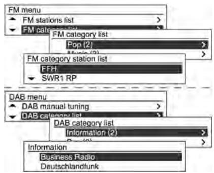 CHEVROLET TRAX - Menu FM/DAB  Listede catégore FM/DAB - 1