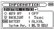 TASCAM DR-05 - Page d'informations sur le système - 1