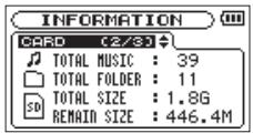 TASCAM DR-05 - Page d'informations sur la carte (CARD) - 1