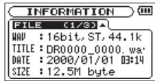TASCAM DR-05 - Page d'informations sur le fichier - 1