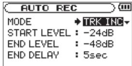 TASCAM DR-100 - Démarrer automatiquement de nouveaux fichiers durant l'enregistrement (TRK INC) - 1