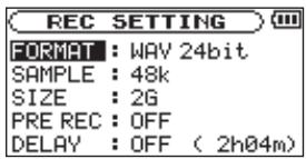 TASCAM DR-100 - Préparer avec le menu REC setting - 1