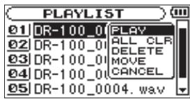 TASCAM DR-100 - Lire les fichiers de la playlist (PLAY) - 1
