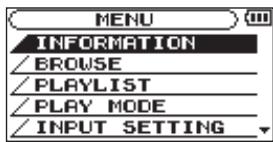 TASCAM DR-100 - Emploi des menus - 1