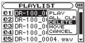 TASCAM DR-100 - Supprimer des fichiers de la playlist (DELETE) - 1