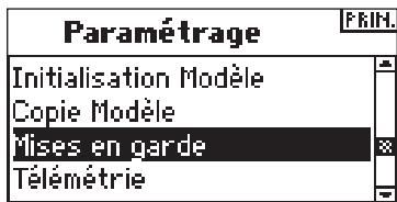 SPEKTRUM DX8 - Accès à l'écranwarnings (avertissements) - 1