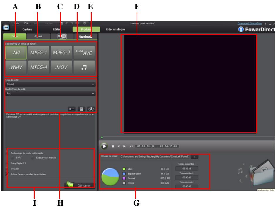 CYBERLINK POWERDIRECTOR 9 - Fenêtre produire - 1