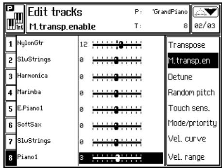 PEAVEY WK760 - MASTER TRANSPOSE ENABLE/DISABLE (F2) (enclenchement/déclenchement de la transposition générale) E - 3