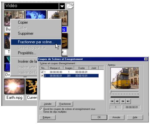 ULEAD VIDEOSTUDIO 6 - Pour utiliser la fonction Fractionner par scene sur les fichiers AVI DV capturés : - 2