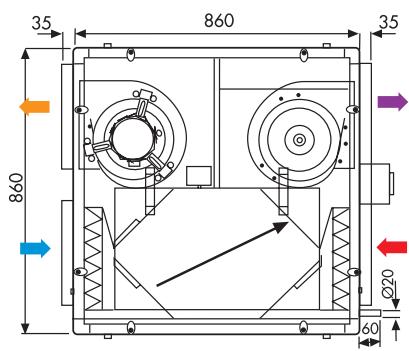 UNELVENT CENTRALE DOUBLE FLUX CAD HR MURAL - Dimensions (mm) - 9