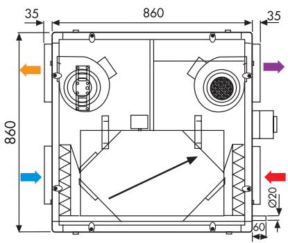 UNELVENT CENTRALE DOUBLE FLUX CAD HR MURAL - Dimensions (mm) - 13