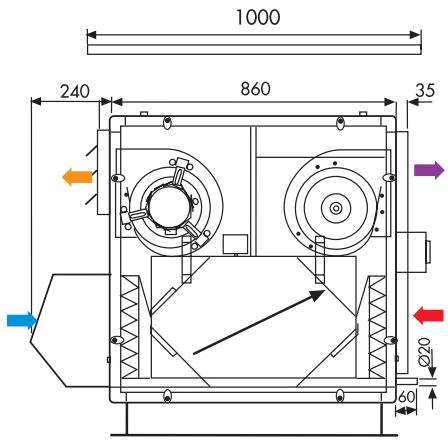 UNELVENT CENTRALE DOUBLE FLUX CAD HR MURAL - Dimensions (mm) - 13
