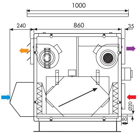 UNELVENT CENTRALE DOUBLE FLUX CAD HR MURAL - Dimensions (mm) - 6