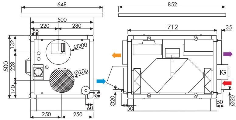 UNELVENT CENTRALE DOUBLE FLUX CAD HR MURAL - Dimensions (mm) - 9
