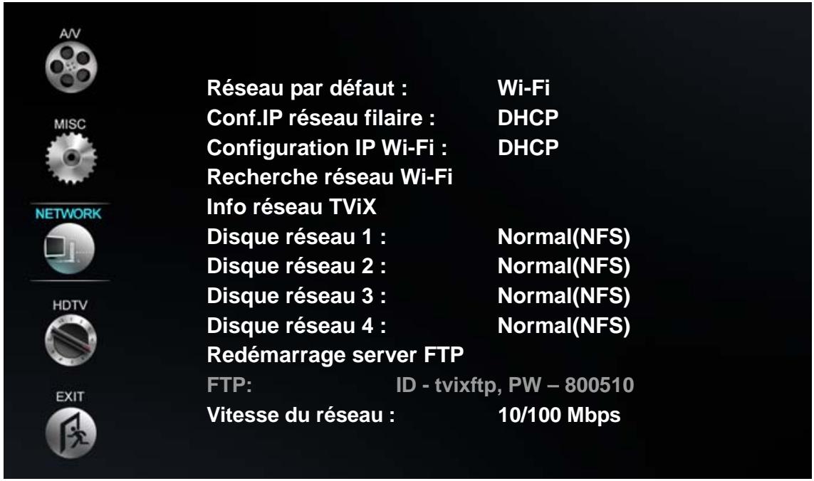 DVICO TVIX HD M-6500A - Réglages RESEAU - 1