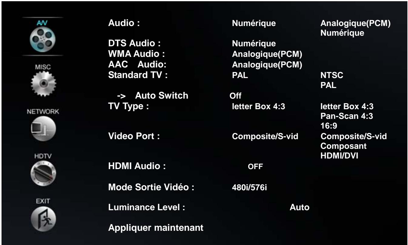 DVICO TVIX HD M-7000A - Réglages audio/video - 1