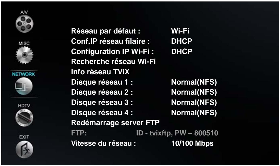 DVICO TVIX HD M-7000A - Réglages RESEAU - 1