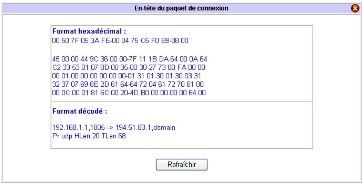 BEWAN VPN BOOSTER 32VG - Visualisation de l'en-tête du paquet de connexion - 1
