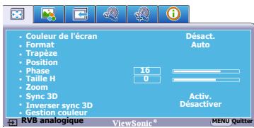 VIEWSONIC PJD6253, PJD6383, PJD6553W, PJD6683W - Utilisation des menus - 3