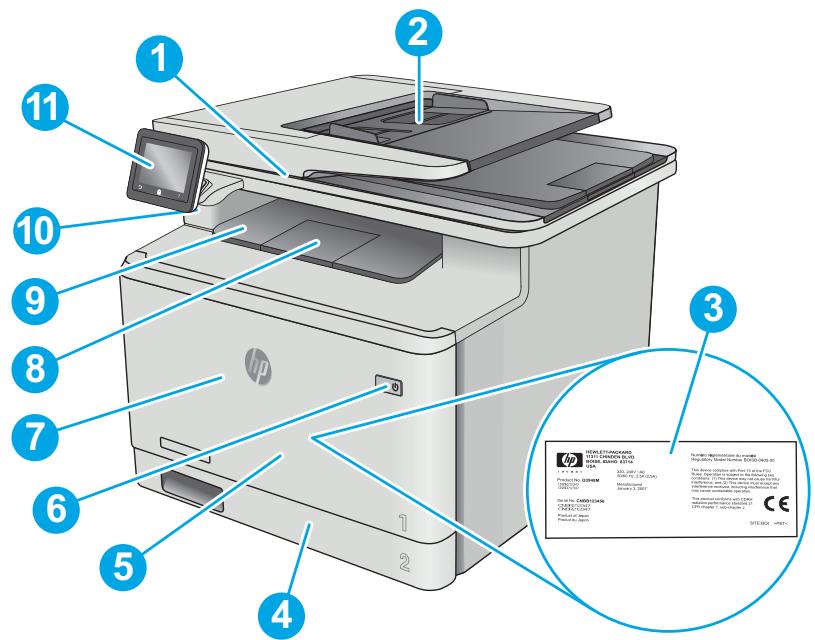 HP COLOR LASERJET PRO MFP M477FDN, COLOR LASERJET PRO MFP M477FDW, COLOR LASERJET PRO MFP M477FNW - Vue de face de l'imprimante - 1